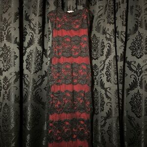 90s red and black prom dress